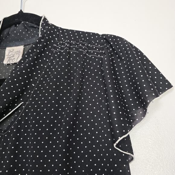 Vtg Polka Dot Dress Women M Black White Byer Too 80s Pinup Retro Picnic Tie Neck - Picture 4 of 11